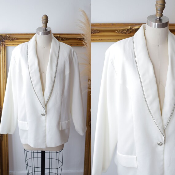 1980s white rhinestone blazer// 1980s oversized bl