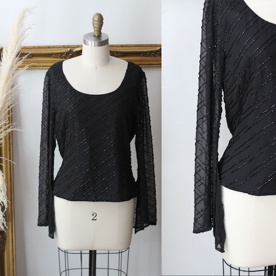 1990s beaded bell sleeve blouse // 1990s beaded lo