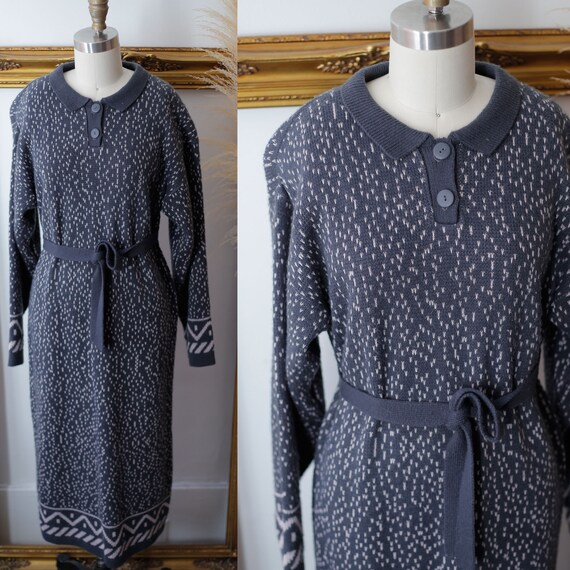1980s sweater dress // 1980s knit dress // grey sw