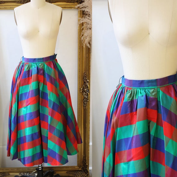 1950s plaid circle skirt // 1950s bright plaid ski