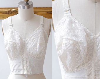 1950s floral bodice //1950s lace corset bra // Vintage Bra