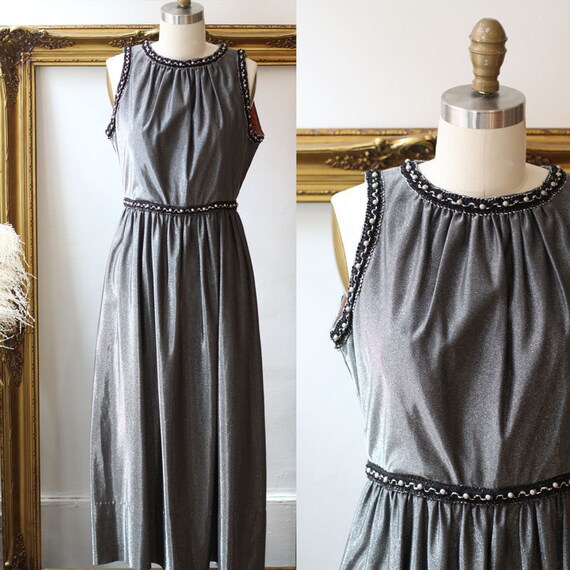 1960s silver sparkle dress // 1970s silver maxi dr