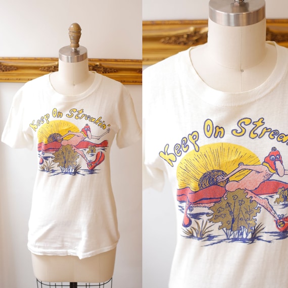 1970s vintage streaking t-shirt // 1970s thin nove