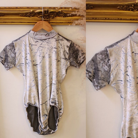 1990s silver velvet body suit // 1990s silver body