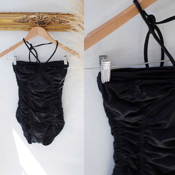 1960s black ruched one piece // 1960 black swimsuit // 1960s Jantzen bathing suit