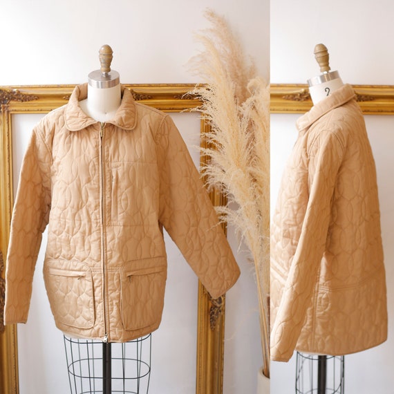 1990s quilted jacket //beige quilted jacket // vi