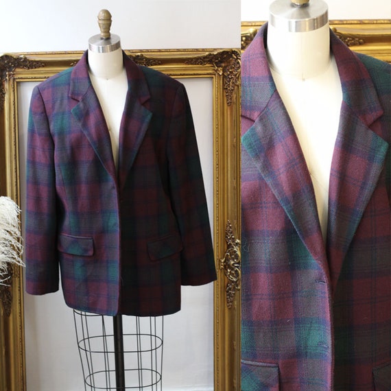 1980s purple plaid blazer // 1980s oversized blaze