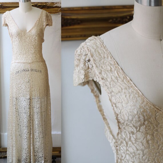 1930s sheer floral dress // 1920s floral lace dres
