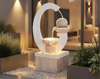 Modern Outdoor Fountain Resin Outdoor Garden Fountains with Contemporary Design LED Light for Garden