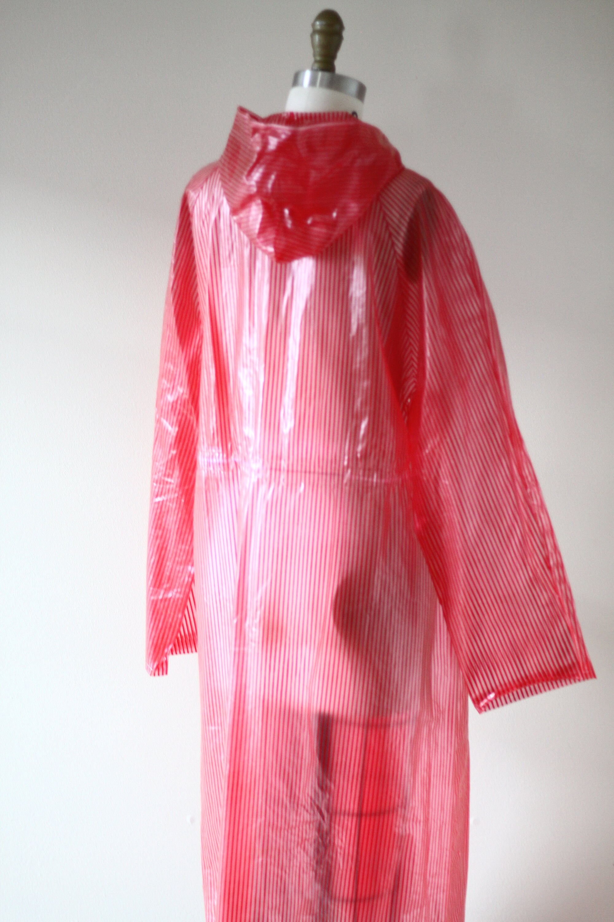 1970s red stripe rain coat // 1970s rain jacket // vintage rain jacket