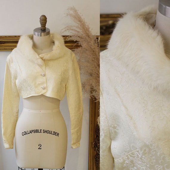 1960s brocade bolero // 1960s fur bolero // vintag
