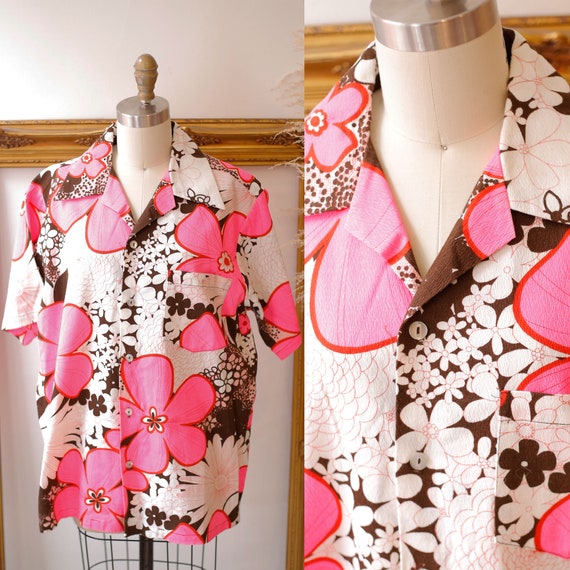 1970s tropical floral top // 1970s floral top // 1