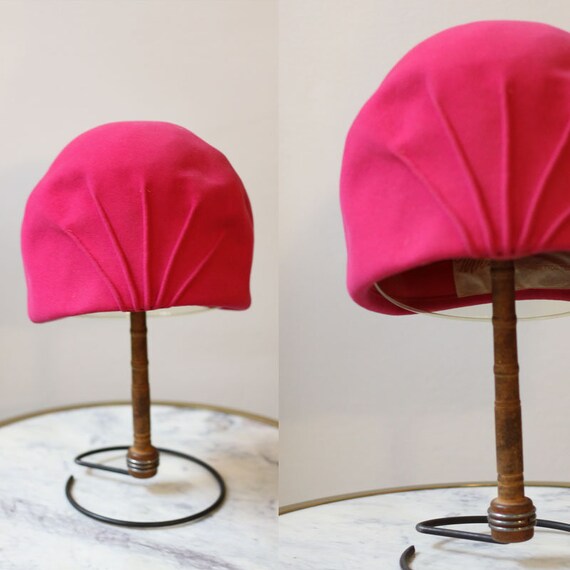 1950s pink cloche hat // 1950s pink turban hat //