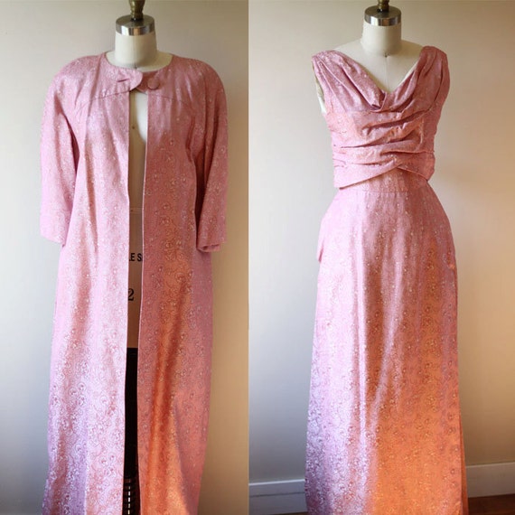 1950s sparkly pink dress set // 1950s cocktail gow