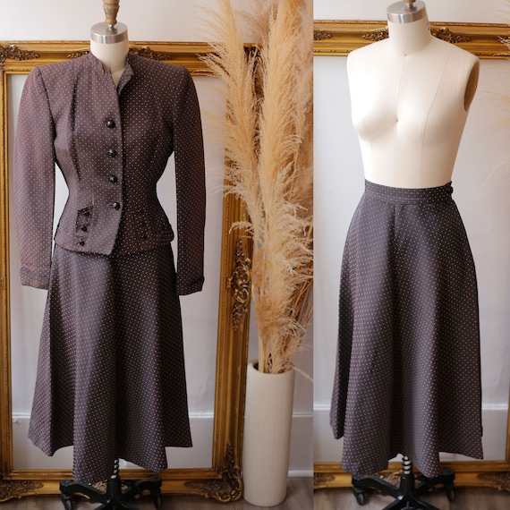 1940s two piece brown skirt set // 1940s brown ski