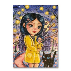 ACEO ATC (2.5x3.5") Print "Coraline", Artists Trading Card, Fantasy Art Fantasy Lowbrow Pop-surrealism, Addams Family