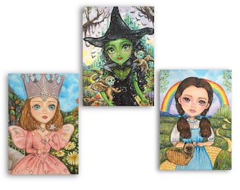 Set of Three 5x7" Fine Art Prints, "Glinda the Good Witch”, "Wicked Witch of the West" and "Dorothy" , Wizard of Oz Wizard of Oz