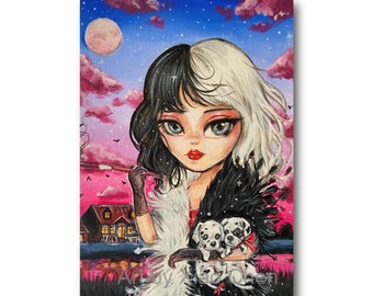 5x7" Fine Art Print, Colourful, Nursery, Original art, "Cruella“, Glossy Premium heavy weight, acid-free