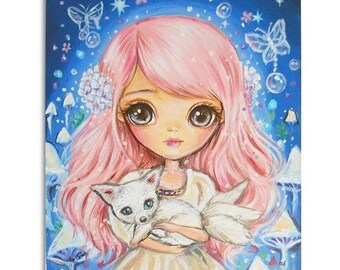 ACEO ATC Artists Trading Card, Fantasy Art (2.5x3.5") Print "Kindred Spirits ", Fantasy Bigeye Lowbrow Pop-surrealis