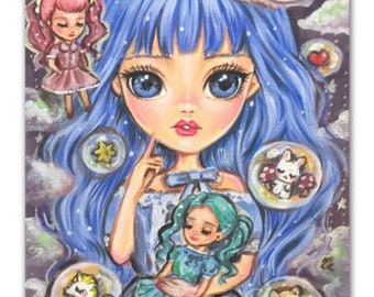 ACEO ATC Artists Trading Card (2.5x3.5") "Sweet Lullaby" Art Print , Fantasy Bigeye Lowbrow Pop-surrealism