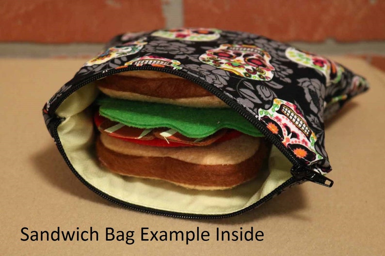 Odds and Ends, Juego de 5 sacos de bocadillos o bolsas de sándwiches, Bolsas de bocadillos, Bolsas de almuerzo reutilizables, Almuerzo sin desperdicios, Lavable a máquina imagen 8