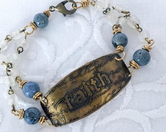 Boho Inspiration Bracelet, Faith Bracelet, Bohemian Bracelet, Religious Jewelry, Dumortierite, Patience Stone, Gift For Her, Boho Bracelet