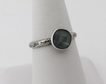 Labradorite & Sterling Silver Stacking Ring/ Rosecut Labradorite Ring / OOAK / Gift for Girlfriend / Everyday Jewelry / Handmade Ring