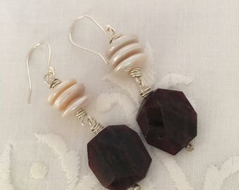 Bohemian Garnet Dangles, Fall Earrings, Red Garnet Pearl Earrings, Ruby Red Jewelry, Boho Earrings, Garnet Statement Earrings, Gift for Her