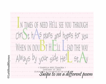 Baptism Gift for Girl from Grandparents, 8x10 Lutheran Goddaughter Name Poem Print, Verse for Catholic Niece, Isabella