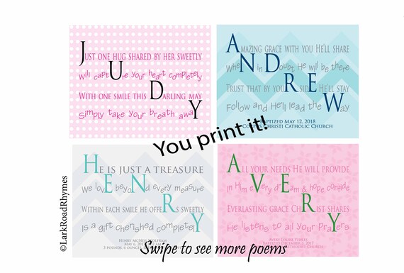 Printable Baby Name Poem Print 8x10 Personalized First | Etsy
