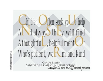 School Counselor Office Decor, 8x10 Meaningful Retirement Gift, Thoughtful Farewell Present, Personalized Graduation Poem