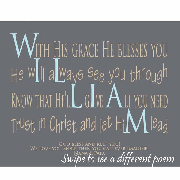 Meaningful Gifts For Kid's Bedroom, 8x10 Baptism Gift Boy, Christian Name Poem Print About God For Youth, William