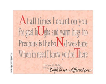 Personalized Aunt Poem from Niece or Nephew, 8x10 Sentimental Birthday Print, Custom Special Message, Meaningful Saying