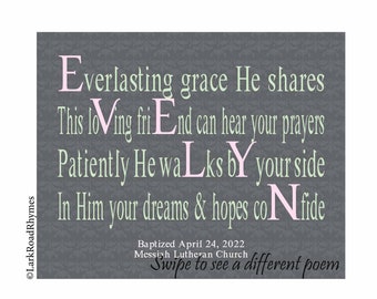 Personalized Baptism Gift for Goddaughter, 8x10 Baby Dedication Poem, Inspirational Nursery Decor for Granddaughter, Evelyn