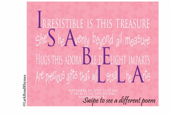 Poeme De Nom De Bebe Fille Articles Personnalises 8x10 Pour Etsy