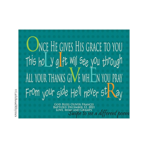 Special Baptism Gift For Boy, 8x10 Christening Name Art Poem, Printable Godson Present From Godmother, Meaningful Message For Nephew, Oliver