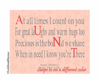 Personalized Aunt Poem from Niece or Nephew, 8x10 Sentimental Birthday Print, Custom Special Message, Meaningful Saying