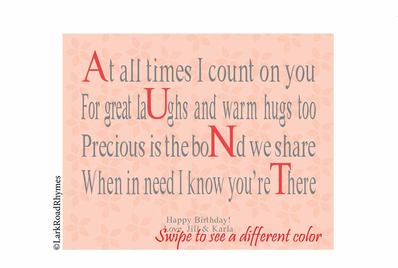 Personalized Aunt Poem from Niece or Nephew, 8x10 Sentimental Birthday Print, Custom Special Message, Meaningful Saying image 1