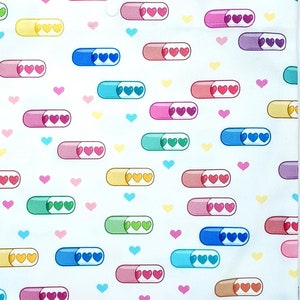 Cute Menhera Pill Tote Bag, Snap Button Canvas Tote, Kawaii Heart Medicine, Mental Health Positivity, Rainbow Colors