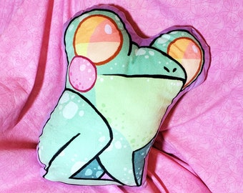 Frog Pillow, Frog Shaped Character Pillow, Frog Plush, Cryptid Plushie, Cute Squishy Frog, Cute Frog Gift, Cute Toad, Amphibian Gift