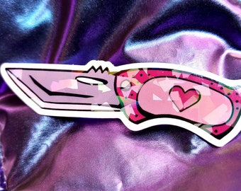 Kawaii Knife Sticker, Cute Knife with Heart, 3.5" Holographic Sticker, Creepy Cute, Pink Knife