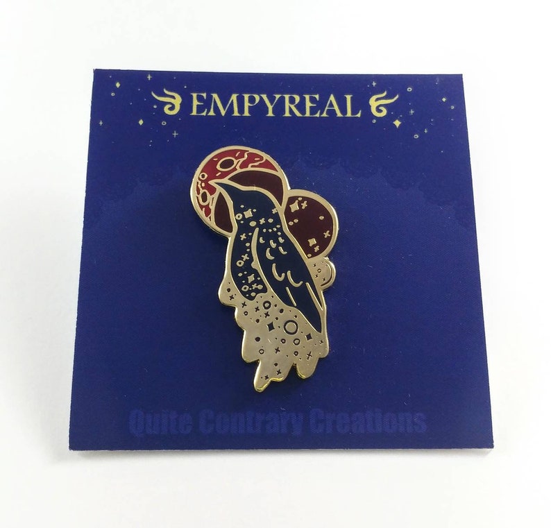 DISCOUNTED, Raven Enamel Pin, Cosmic Bird Pin, Drippy Melty Bird, Soft Enamel Bird Pin, Outer Space Pin, Crow Pin, Corvid, Slimey Ooze image 1