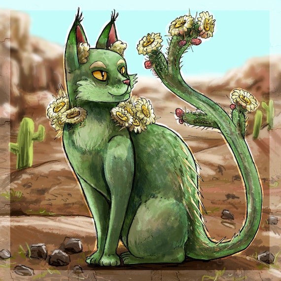 Cactus Cat Square Print, Fearsome Critter Cryptid - Etsy