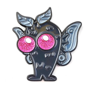 Mothman Cryptid Enamel Pin, 1.75&quot;, Cute Monster Glitter Pin