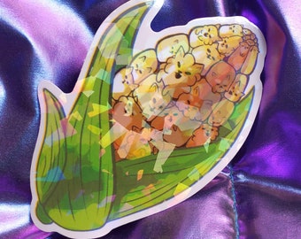 Pupcorn Sticker, Animal Pun, Cute Dog Sticker, 3in Holographic Sticker, Corn, Cute Food Sticker