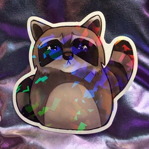 Cute Raccoon Sticker, Holographic Sticker, Cute Animal Sticker, Trash Panda