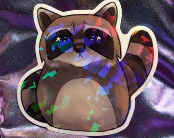 Cute Raccoon Sticker, Holographic Sticker, Cute Animal Sticker, Trash Panda