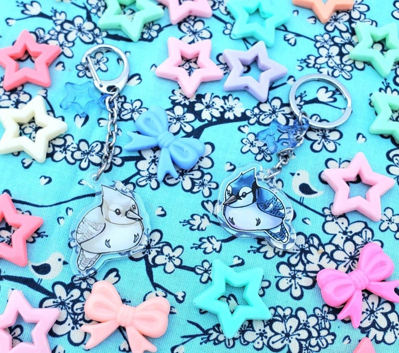 Blue Jay Keychain, DOUBLE SIDED 1.25 Acrylic Keychain, Gift for Bird