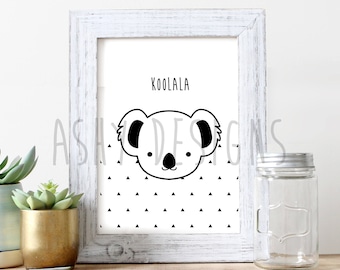 KOALA - KOOLALA! - COOL Kids Room Decor - Monochrome Black White Wall Art - Australian Animals - Minimalist Bedroom Home Artwork Designs