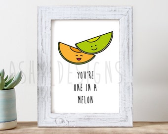 Photo Frame Idea 8x10 Print - You're ONE In A MELON - Cute Fruit Pun for the Home, Kitchen, Nursery, Veggie Garden - Wall Artwork - FVP01